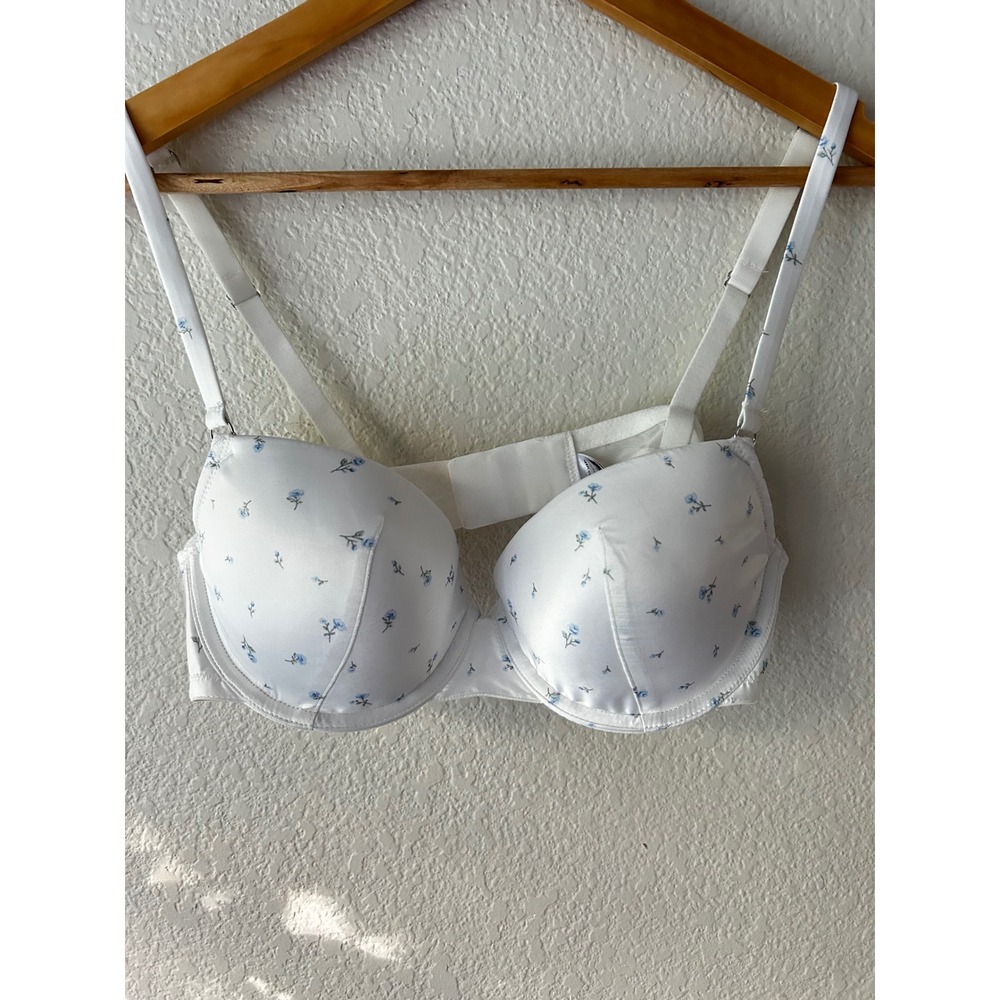 Primark Womens Floral Print Padded Underwire T-Shirt Bra White Blue 38B